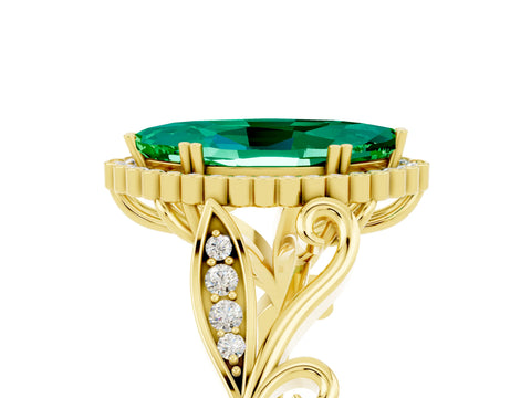 Yellow gold Marquise Cut Emerald Halo Ring with Vintage Split Shank and Four-Prong Setting_5