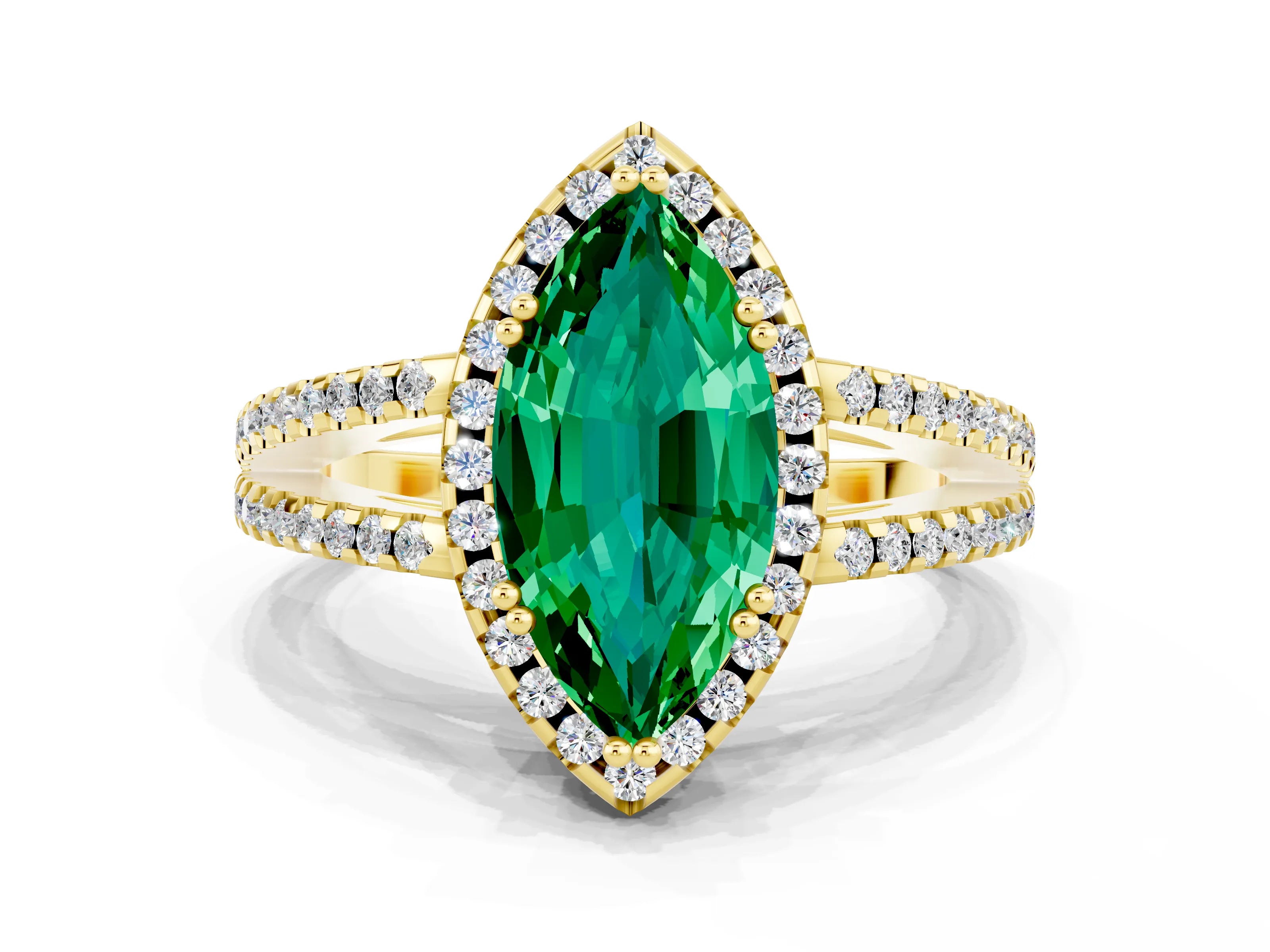 Yellow gold Marquise Cut Emerald Halo Split Shank Engagement Ring_12