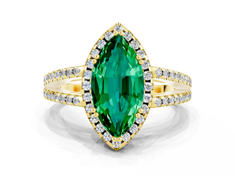 Yellow gold Marquise Cut Emerald Halo Split Shank Engagement Ring_12