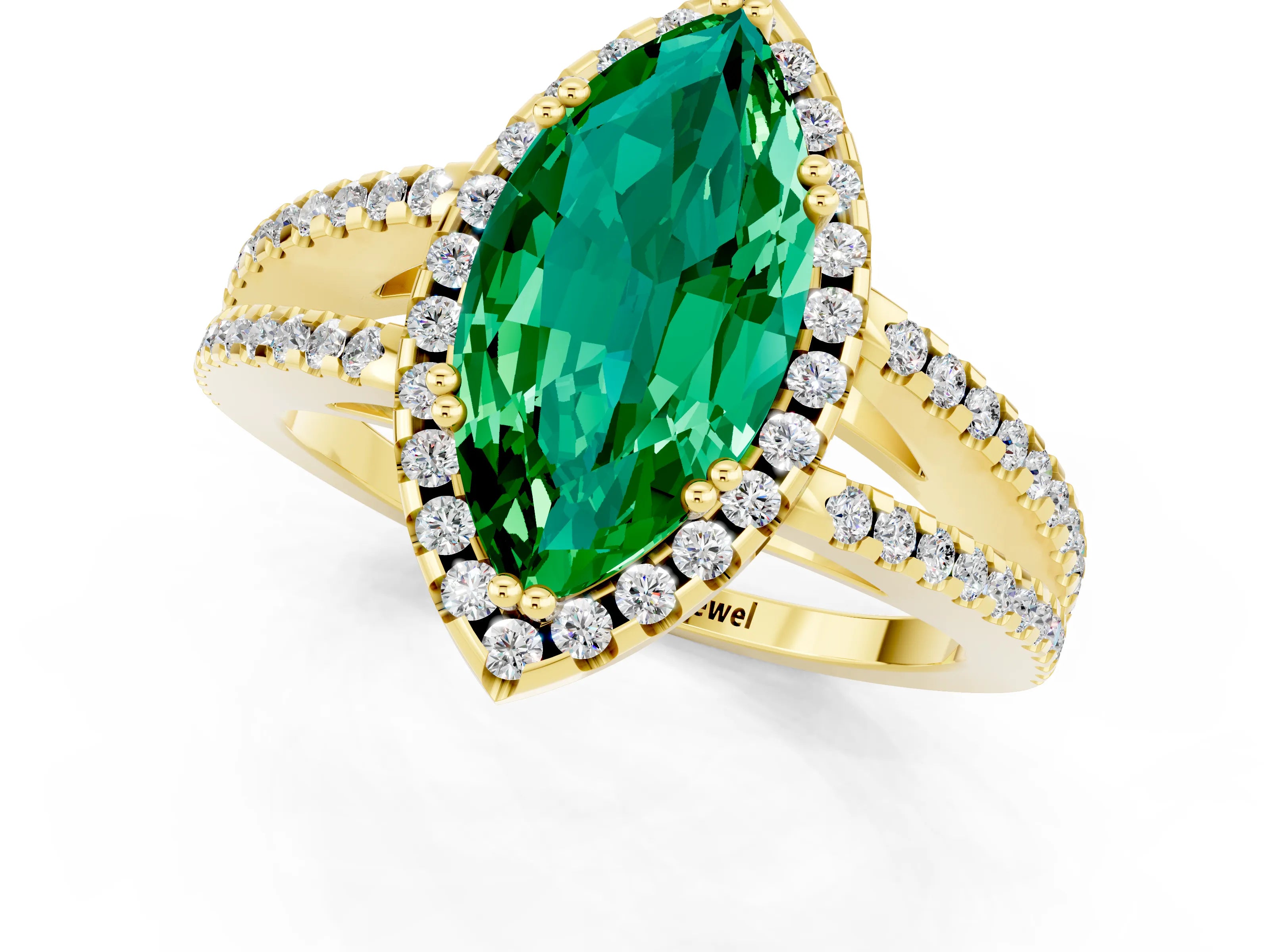 Yellow gold Marquise Cut Emerald Halo Split Shank Engagement Ring_13
