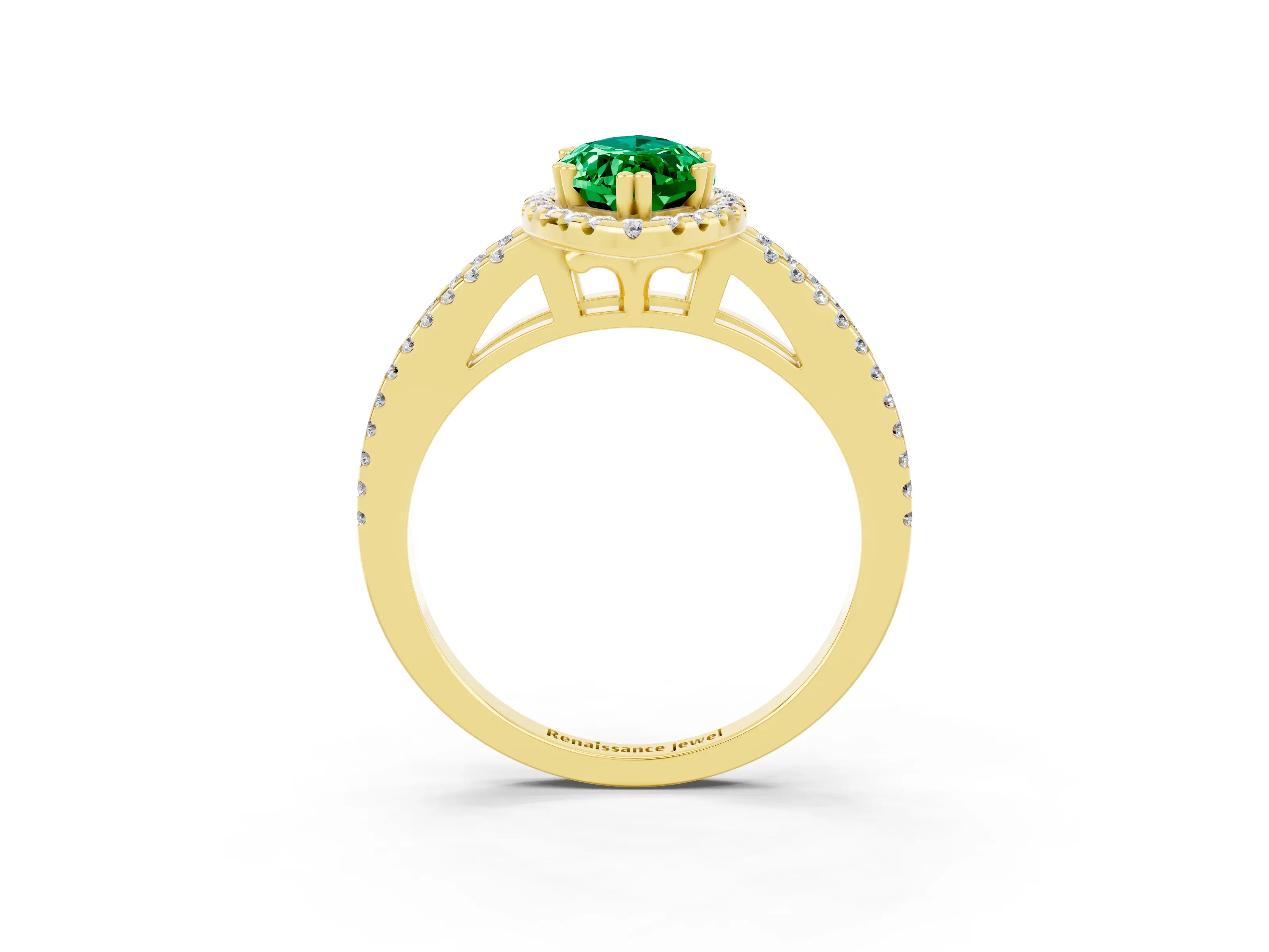 Yellow gold Marquise Cut Emerald Halo Split Shank Engagement Ring_15