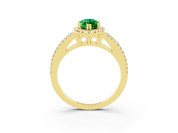 Yellow gold Marquise Cut Emerald Halo Split Shank Engagement Ring