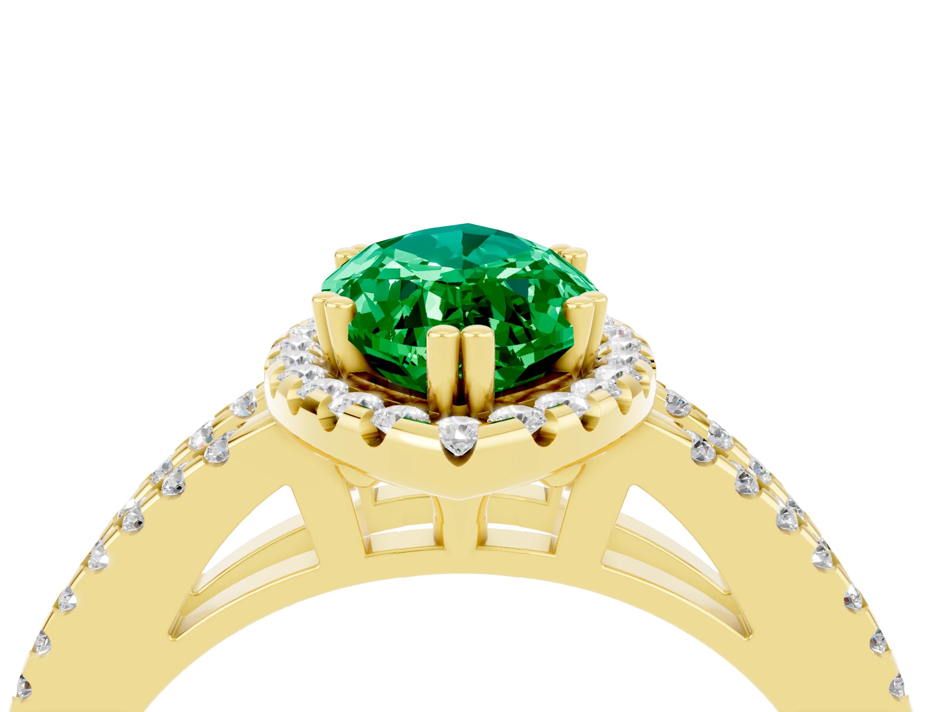 Yellow gold Marquise Cut Emerald Halo Split Shank Engagement Ring_16