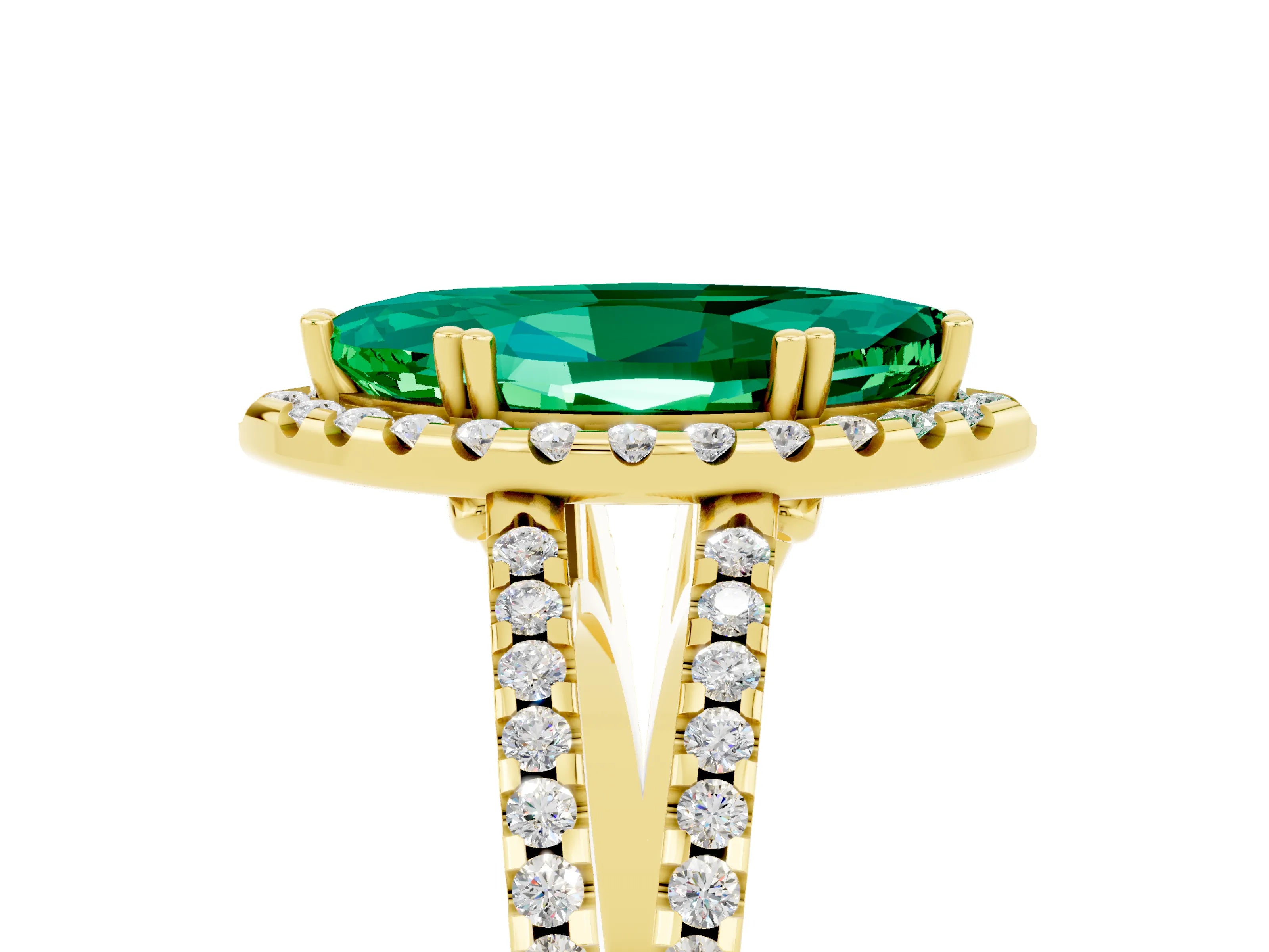 Yellow gold Marquise Cut Emerald Halo Split Shank Engagement Ring_17