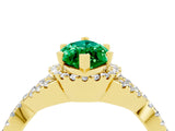 Yellow gold Marquise Cut Emerald  Halo Twist Band Solitaire Prong Setting Ring_28
