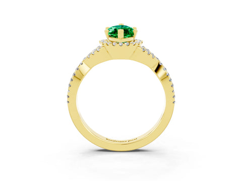 Yellow gold Marquise Cut Emerald Halo Twist Band Solitaire Prong Setting Ring_3