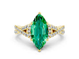 Yellow gold Marquise Cut Emerald  Halo Twist Band Solitaire Prong Setting Ring_42