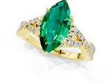 Yellow gold Marquise Cut Emerald  Halo Twist Band Solitaire Prong Setting Ring_43