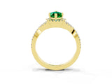 Yellow gold Marquise Cut Emerald  Halo Twist Band Solitaire Prong Setting Ring_45