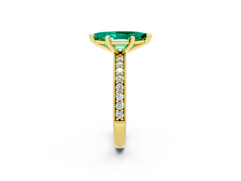 Yellow gold Marquise Cut Emerald Milgrain Pavé Engagement Ring with Four-Prong Setting_2