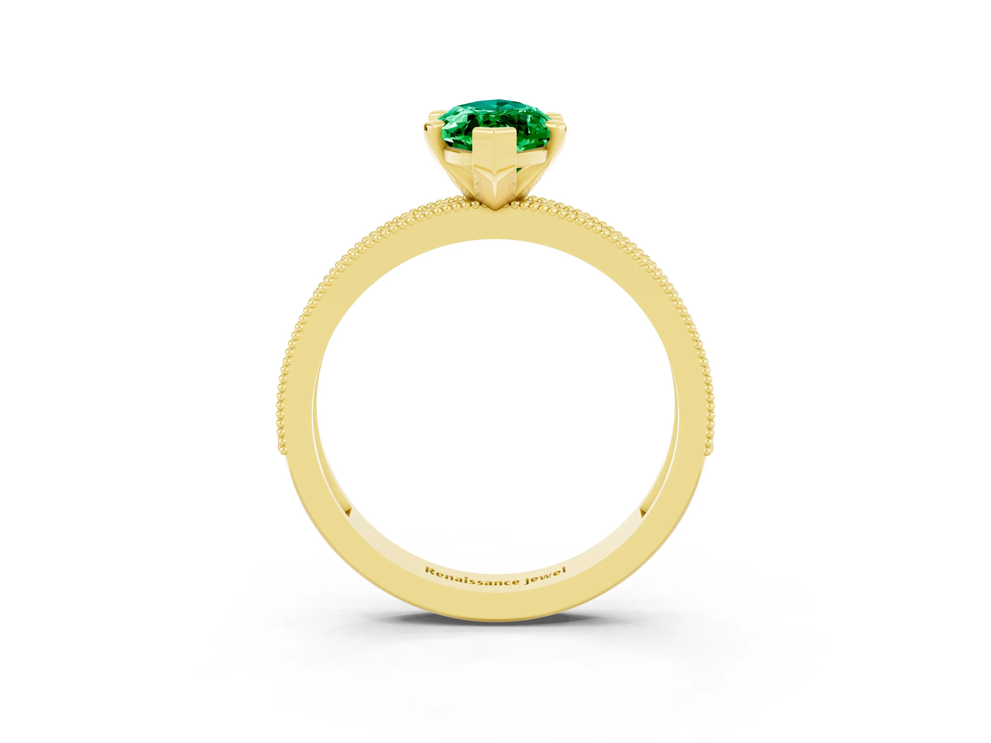 Yellow gold Marquise Cut Emerald Milgrain Pavé Engagement Ring with Four-Prong Setting_3