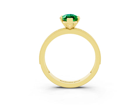 Yellow gold Marquise Cut Emerald Milgrain Pavé Engagement Ring with Four-Prong Setting_3
