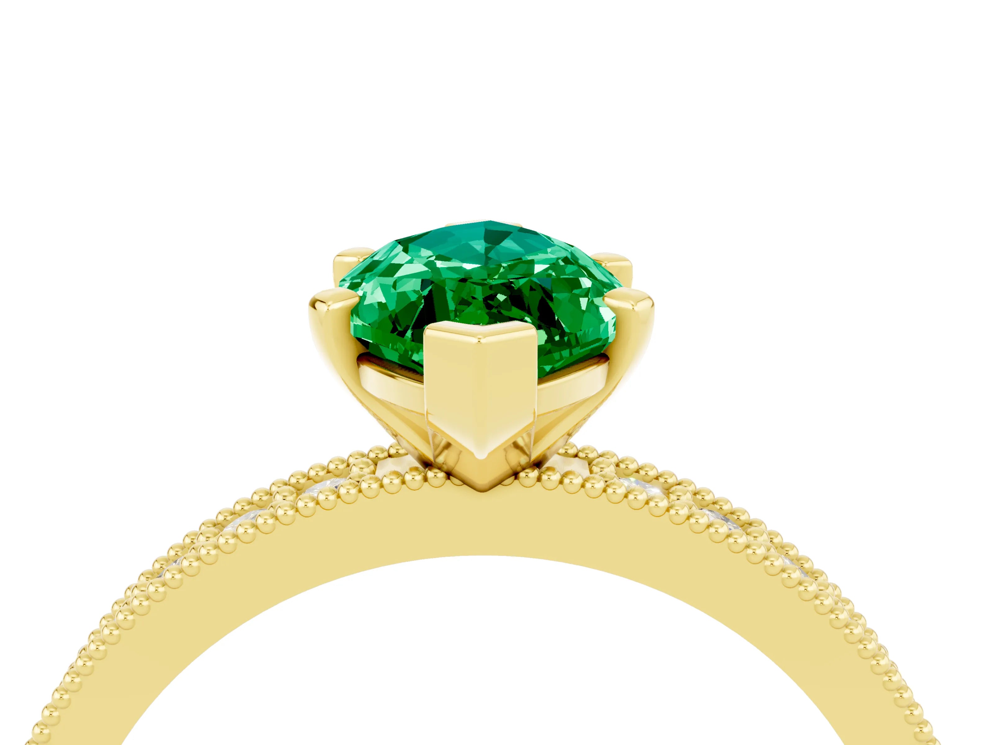 Yellow gold Marquise Cut Emerald Milgrain Pavé Engagement Ring with Four-Prong Setting_4