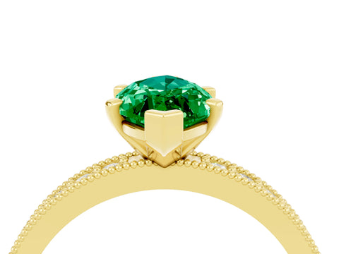 Yellow gold Marquise Cut Emerald Milgrain Pavé Engagement Ring with Four-Prong Setting_4
