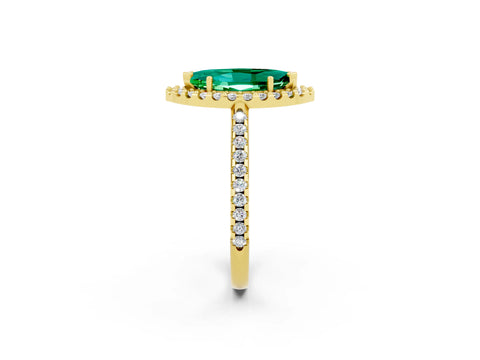 Yellow gold Marquise Cut Emerald Pavé Halo Ring with Four-Prong Setting_14
