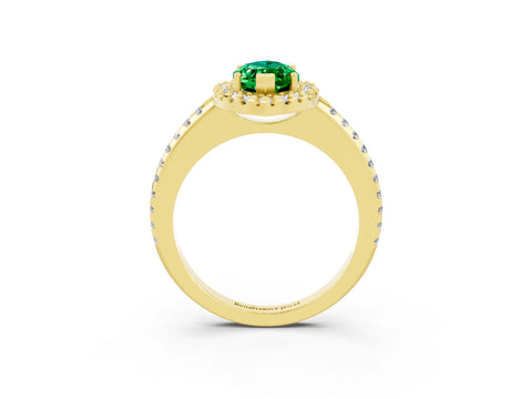 Yellow gold Marquise Cut Emerald Pavé Halo Ring with Four-Prong Setting_15