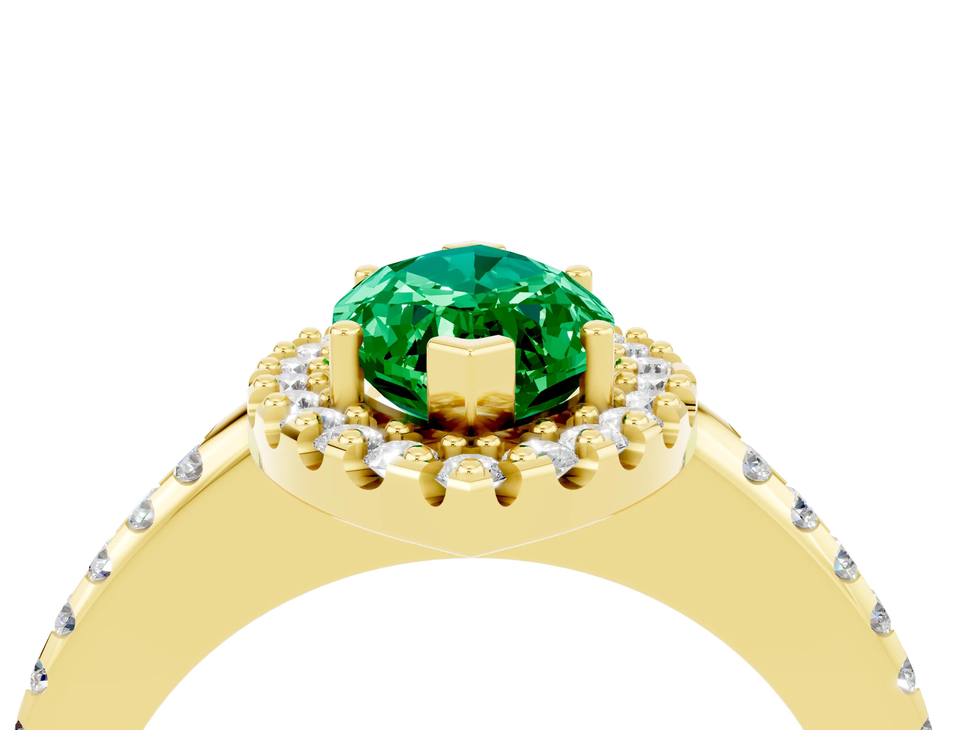 Yellow gold Marquise Cut Emerald Pavé Halo Ring with Four-Prong Setting_16