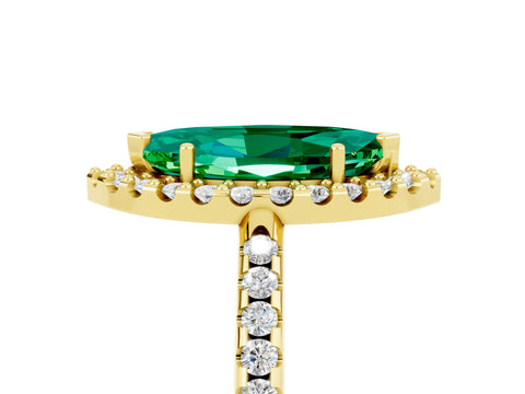 Yellow gold Marquise Cut Emerald Pavé Halo Ring with Four-Prong Setting_17