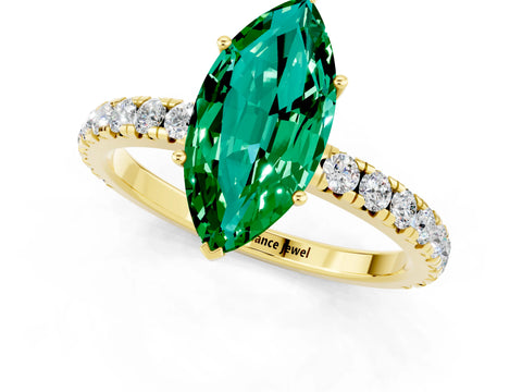 Yellow gold Marquise Cut Emerald Pavé Solitaire Engagement Ring with Four-Prong Setting_13