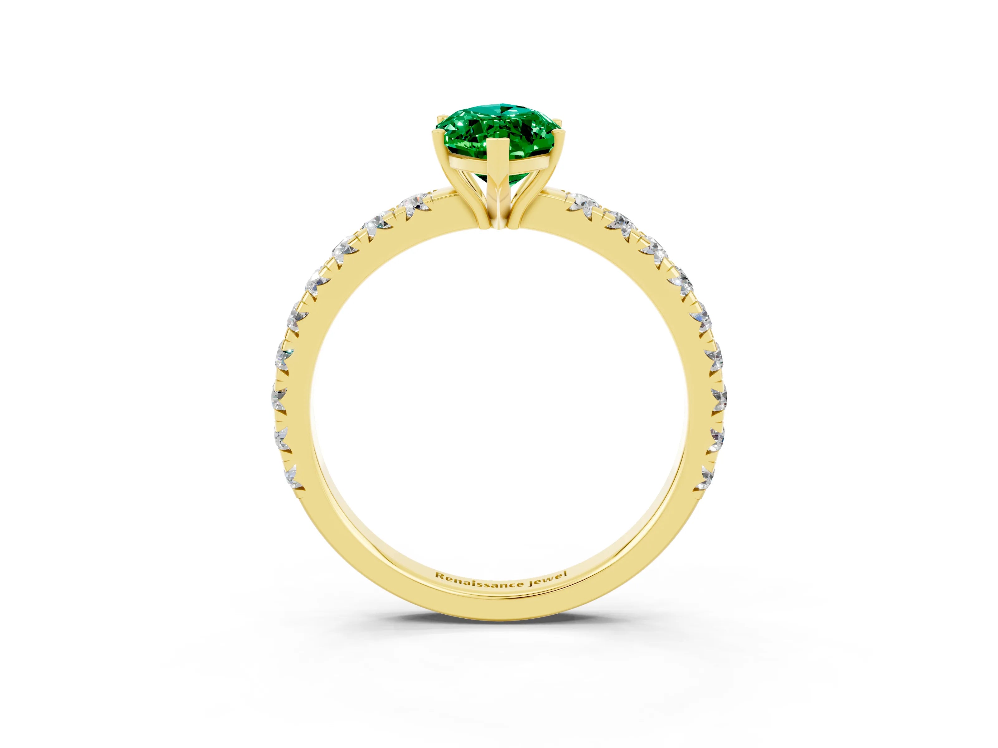 Yellow gold Marquise Cut Emerald Pavé Solitaire Engagement Ring with Four-Prong Setting_15