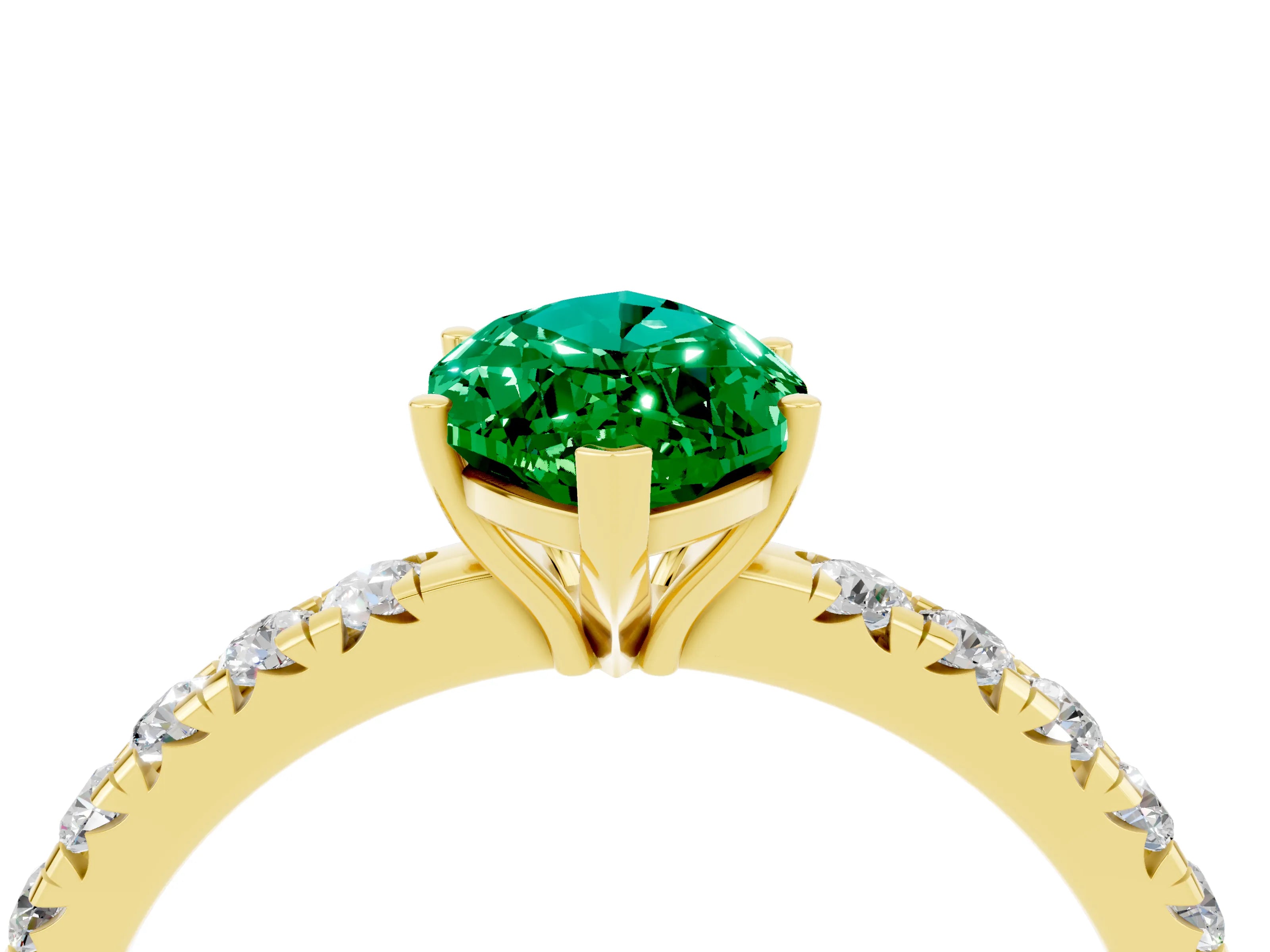 Yellow gold Marquise Cut Emerald Pavé Solitaire Engagement Ring with Four-Prong Setting_16