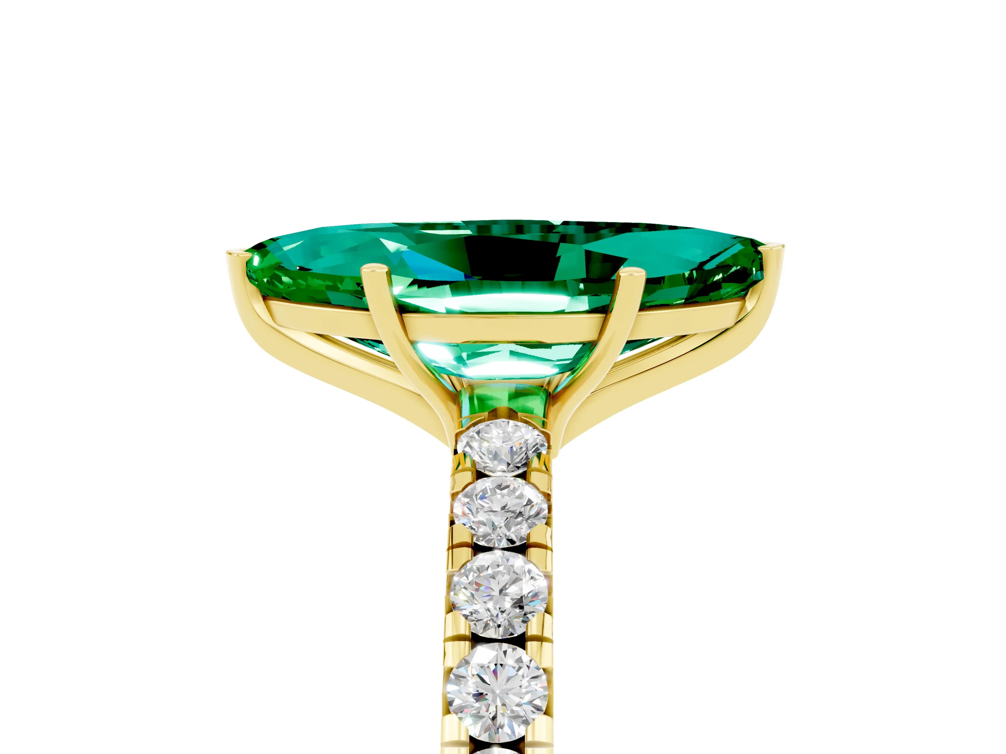 Yellow gold Marquise Cut Emerald Pavé Solitaire Engagement Ring with Four-Prong Setting_17