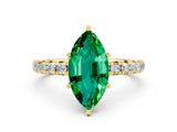 Yellow gold Marquise Cut Emerald Pavé Solitaire Ring with Round Band and Prong Setting_24