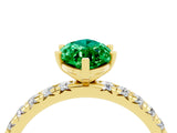 Yellow gold Marquise Cut Emerald Pavé Solitaire Ring with Round Band and Prong Setting_28