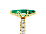 Yellow gold Marquise Cut Emerald Pavé Solitaire Ring with Round Band and Prong Setting_29