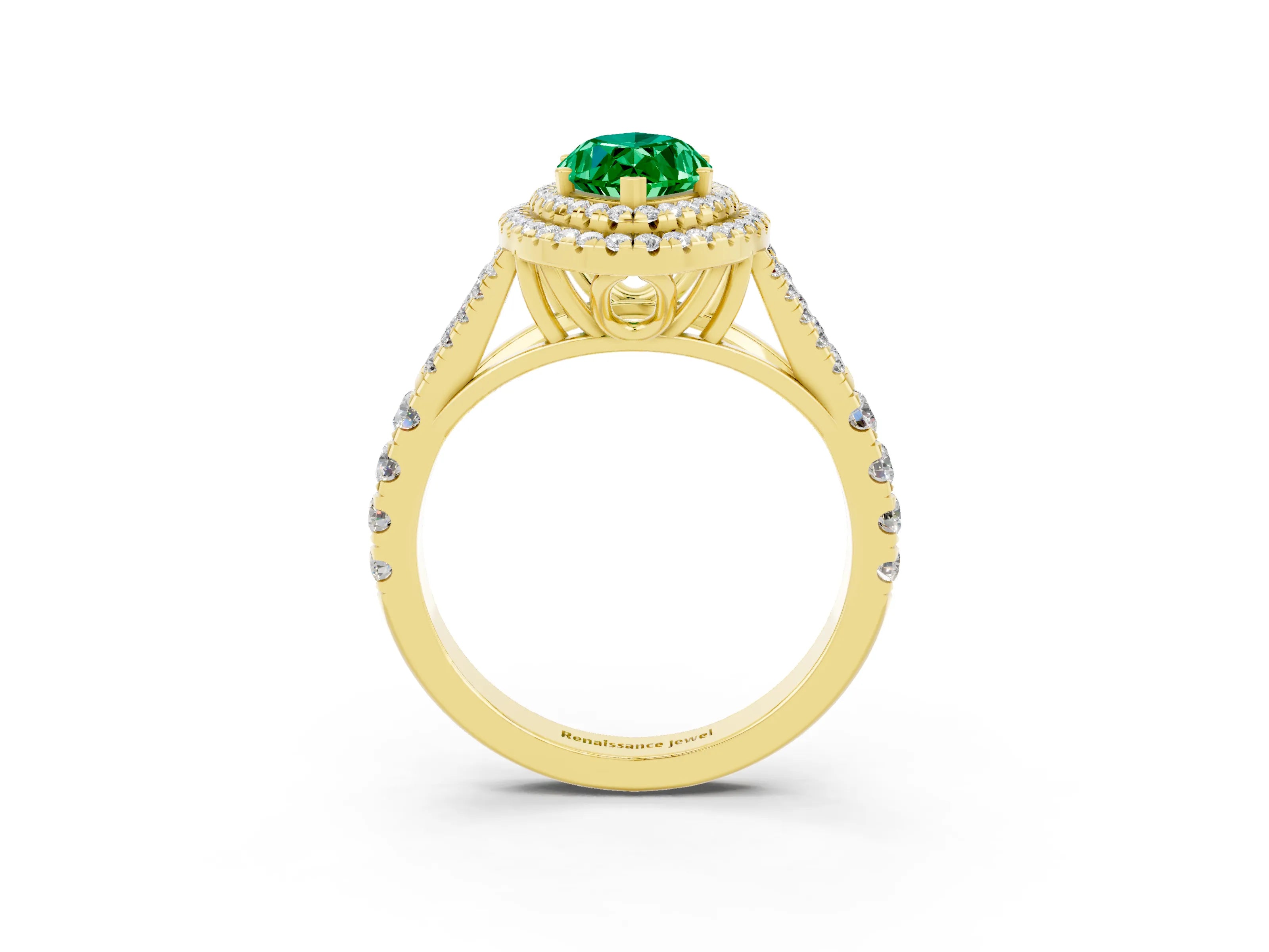 Yellow gold Marquise Cut Emerald Pavé Split Shank Double Halo Engagement Ring_3