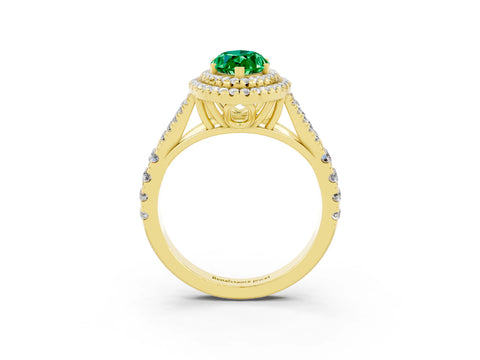 Yellow gold Marquise Cut Emerald Pavé Split Shank Double Halo Engagement Ring_3