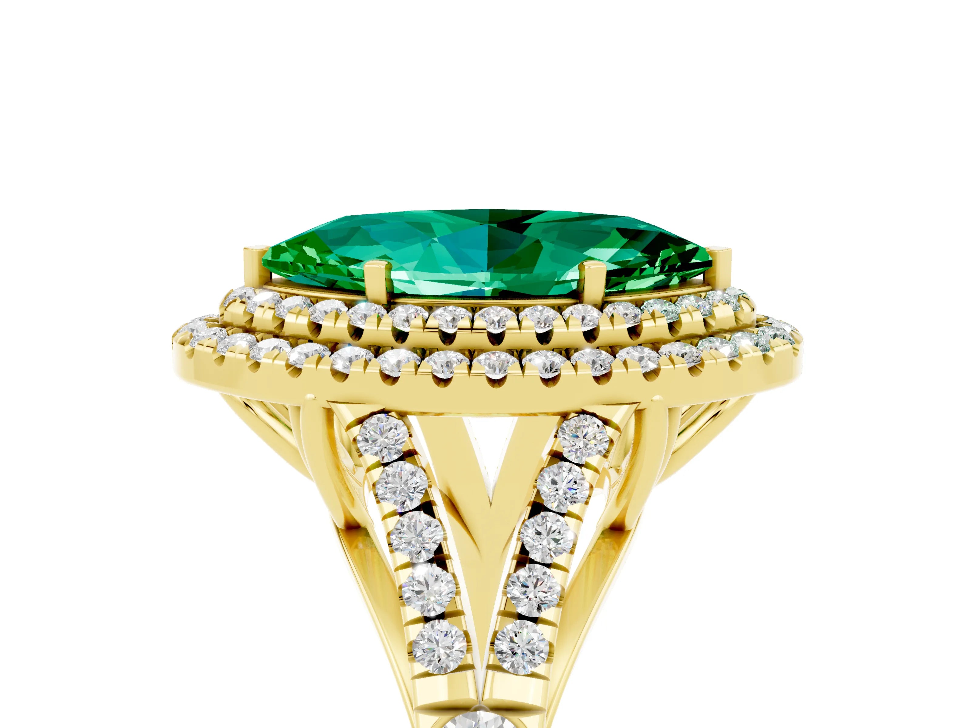 Yellow gold Marquise Cut Emerald Pavé Split Shank Double Halo Engagement Ring_5