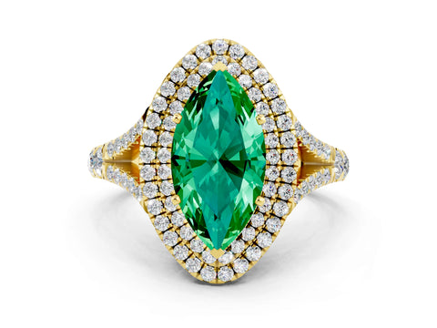Yellow gold Marquise Cut Emerald Pavé Split Shank Double Halo Engagement Ring