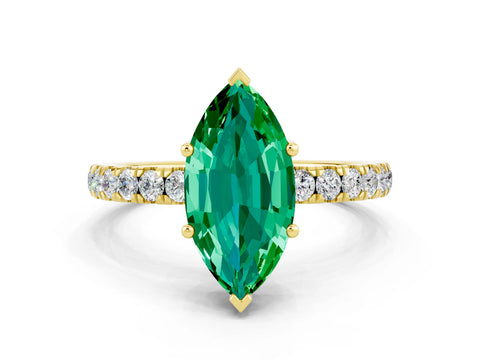 Yellow gold Marquise Cut Emerald Pave Band Solitaire Ring with Four-Prong Setting_12