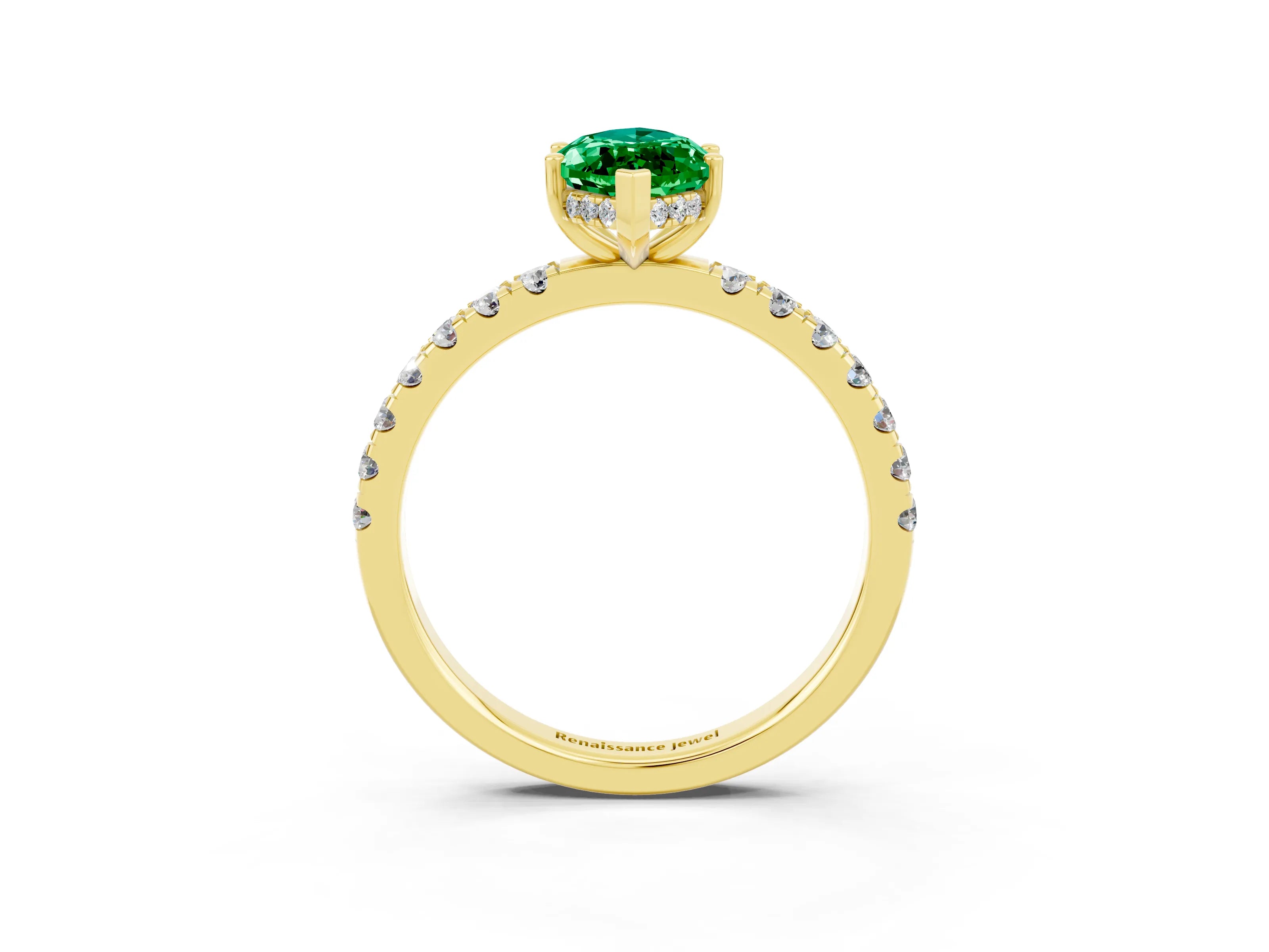 Yellow gold Marquise Cut Emerald Pave Band Solitaire Ring with Four-Prong Setting_27
