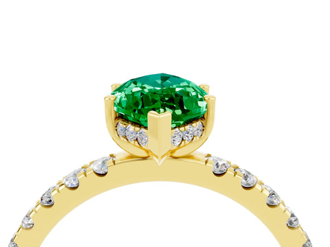 Yellow gold Marquise Cut Emerald Pave Band Solitaire Ring with Four-Prong Setting_28