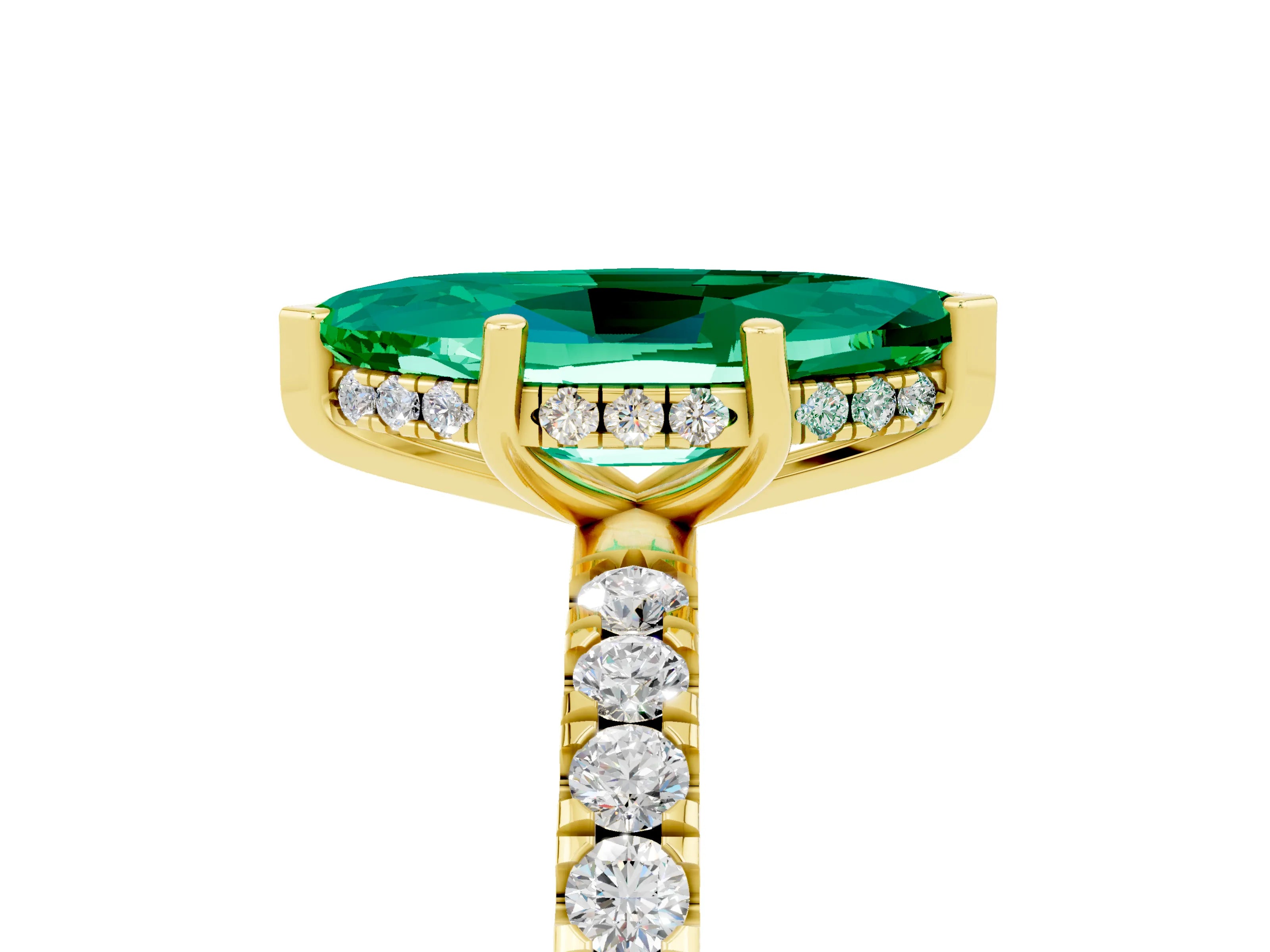 Yellow gold Marquise Cut Emerald Pave Band Solitaire Ring with Four-Prong Setting_29