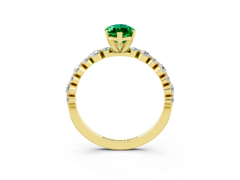Yellow gold Marquise Cut Emerald Prong Set Engagement Ring with Pavé Band_3