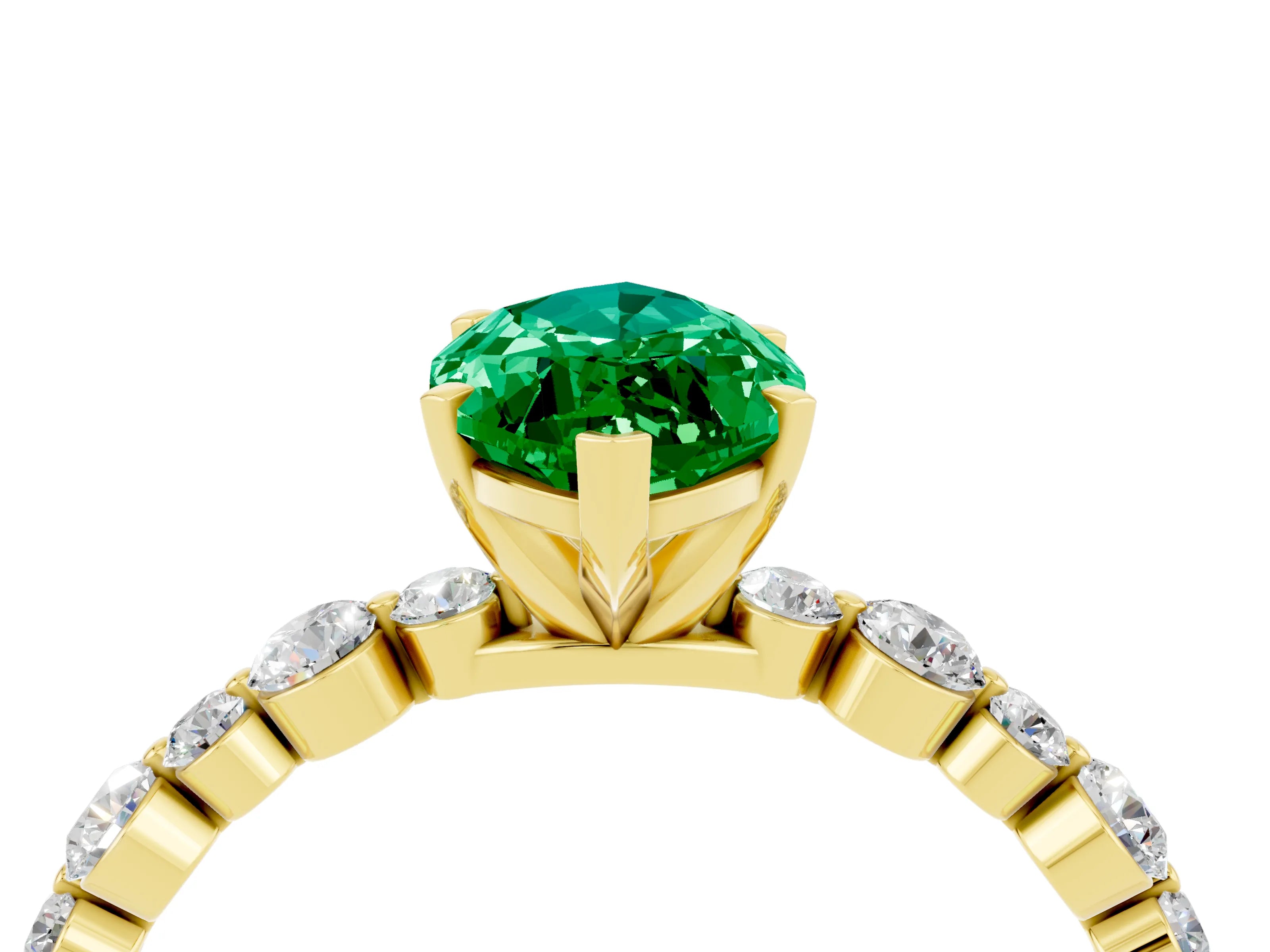 Yellow gold Marquise Cut Emerald Prong Set Engagement Ring with Pavé Band_4