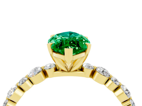 Yellow gold Marquise Cut Emerald Prong Set Engagement Ring with Pavé Band_4
