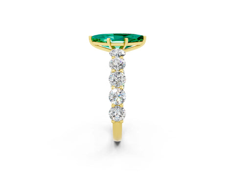 Yellow gold Marquise Cut Emerald Prong Setting with Side Stones on a Pave Band_2