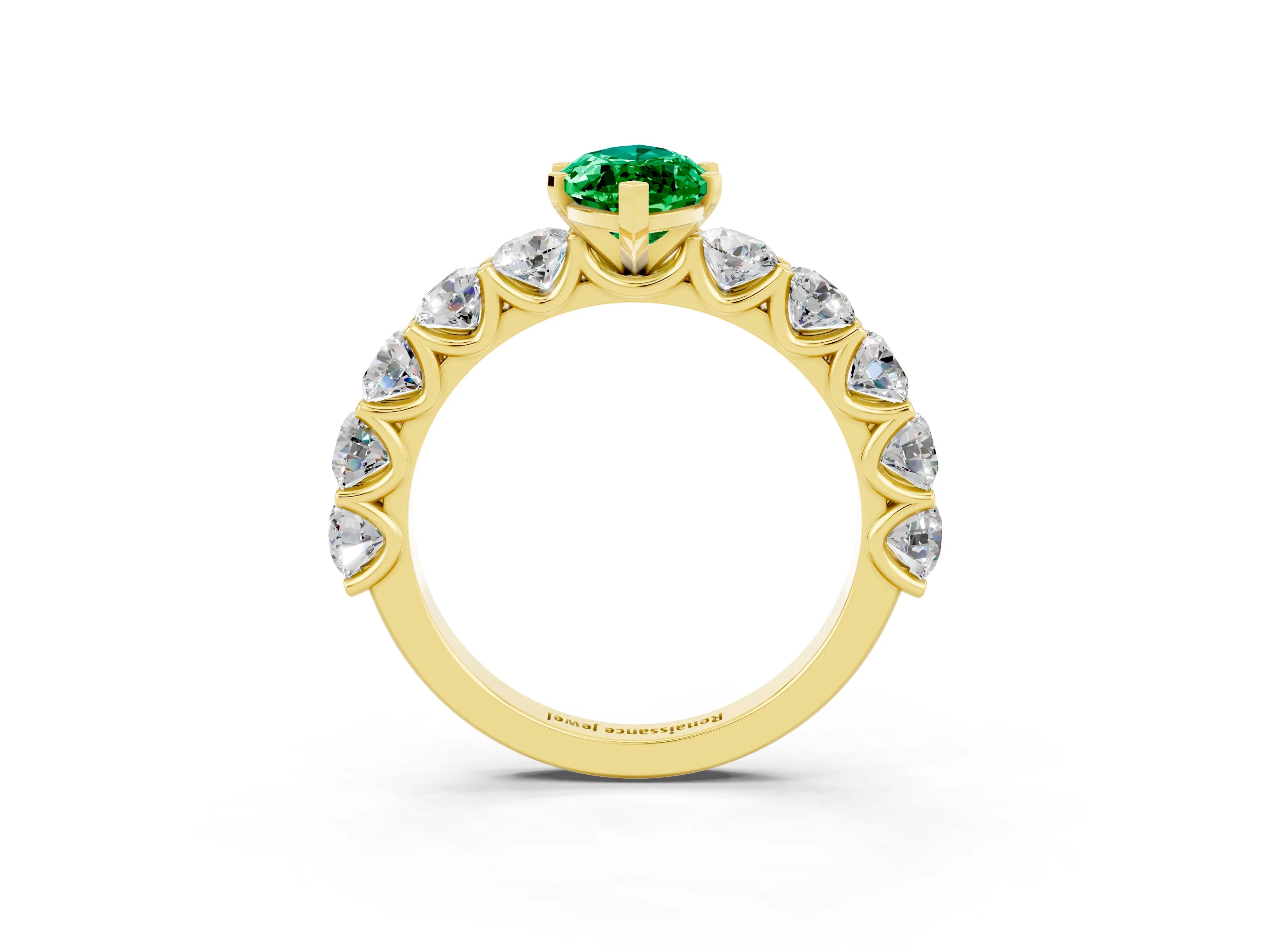 Yellow gold Marquise Cut Emerald Prong Setting with Side Stones on a Pave Band_3