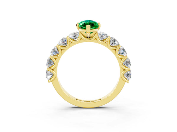 Yellow gold Marquise Cut Emerald Prong Setting with Side Stones on a Pave Band