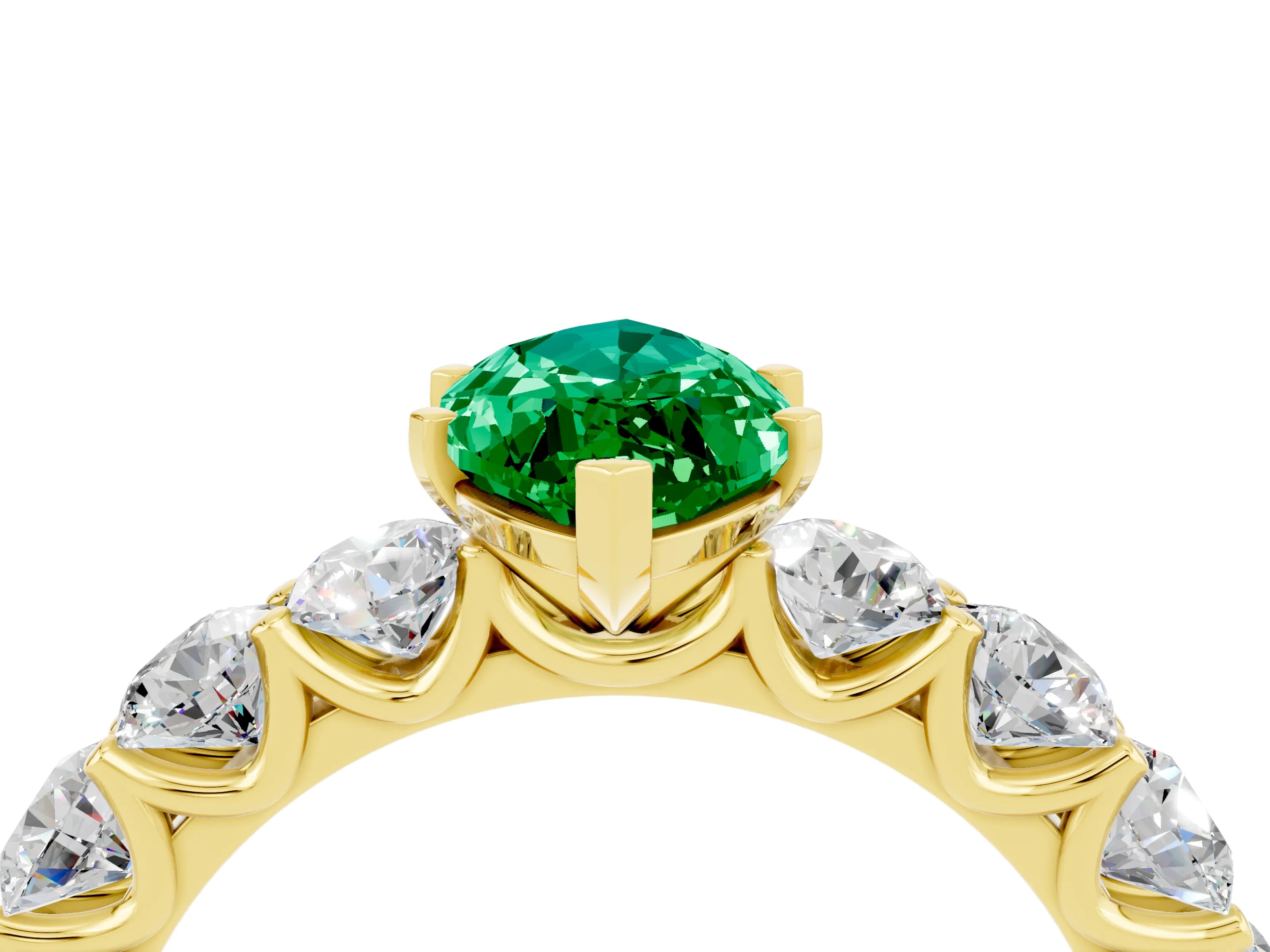 Yellow gold Marquise Cut Emerald Prong Setting with Side Stones on a Pave Band_4