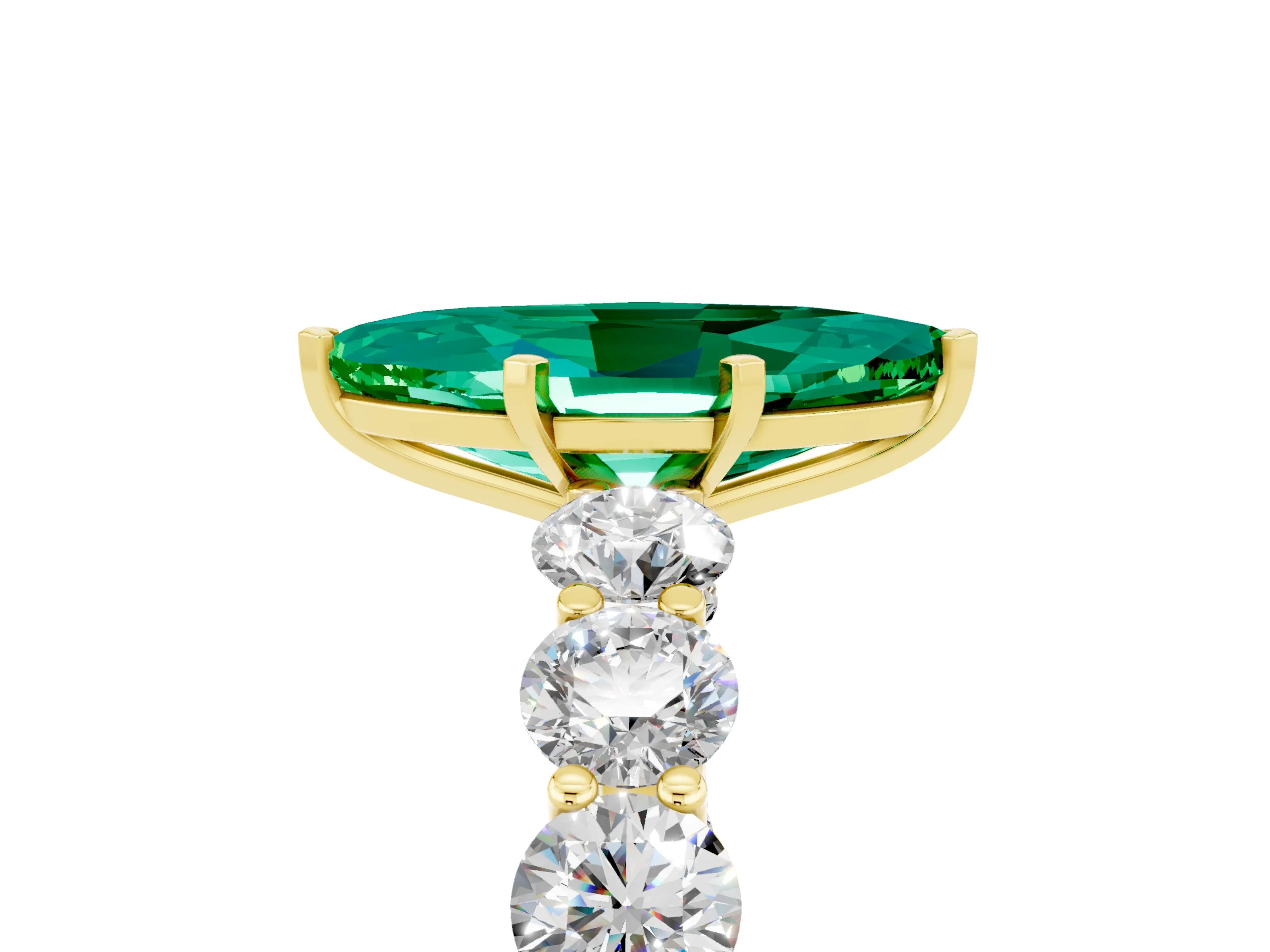 Yellow gold Marquise Cut Emerald Prong Setting with Side Stones on a Pave Band_5