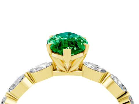 Yellow gold Marquise Cut Emerald Ring with Marquise Side Stones and Prong Setting_4