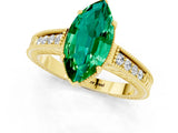 Yellow gold Marquise Cut Emerald Ring with Milgrain Pavé Band and Four-Prong Setting_13