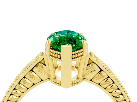 Yellow gold Marquise Cut Emerald Ring with Milgrain Pavé Band and Four-Prong Setting_16
