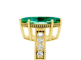 Yellow gold Marquise Cut Emerald Ring with Milgrain Pavé Band and Four-Prong Setting_17