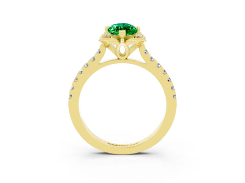 Yellow gold Marquise Cut Emerald Ring with Pavé Band and Floral Prong Setting_3
